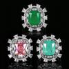 Jewelry Luxury Color Treasure Inlaid Paraiba Green Pink Zircon Ring Women'S Jewelry