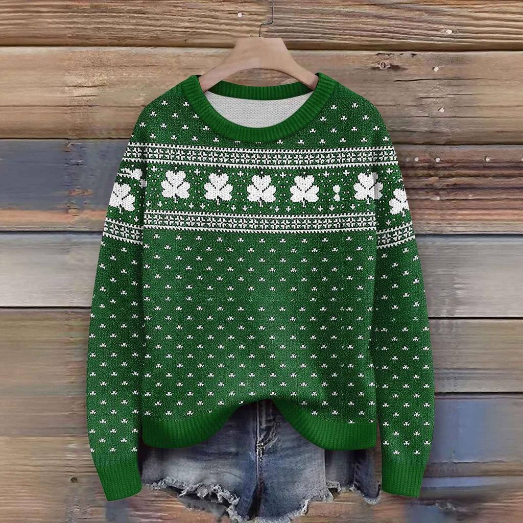 Women'S St. Patrick's Day Sweater Cute Fun Patrick's Day Sweater Spring Long Sleeve Knitted Sweater