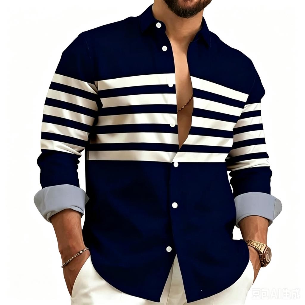 Herren Business Casual Langarm Gestreiftes Hemd für Arbeit Alltag
