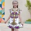 Girls Round Neck Short Flutter Sleeve Mandala Printed A Line Black Dress