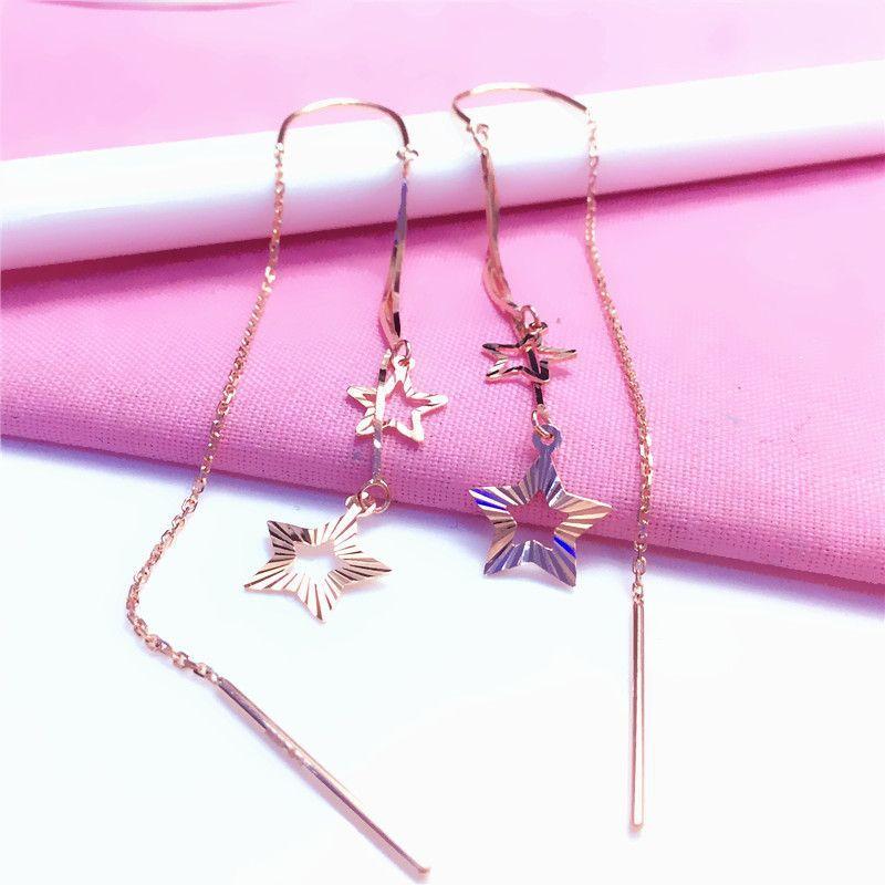 Exquisite Purple Gold Russian Pentagram Earrings Women'S 585 Color Gold Temperament Fashionable Rose Gold-Plated Long Earrings