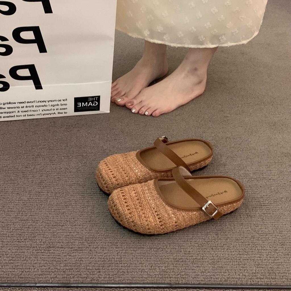 Weaving Gentle Evening Breeze Platform Bohemian Boken Shoes Women's Outer Wear Spring and Summer Vacation Mary Jane Semi-Tow Shoes