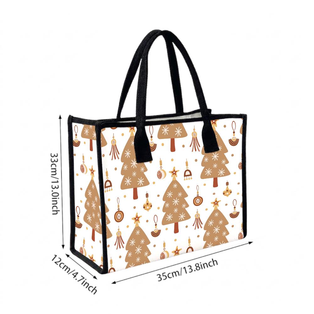 Boho Christmas Tree Print Tote Bag Stylish Casual Daily Portable Handbag for Women