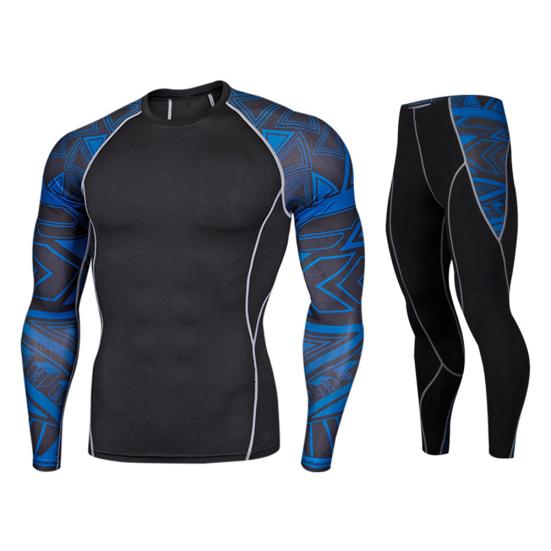 2Pcs/Set Men Printed Tracksuit Compression Shirt Pants Workout Rashguard Tights