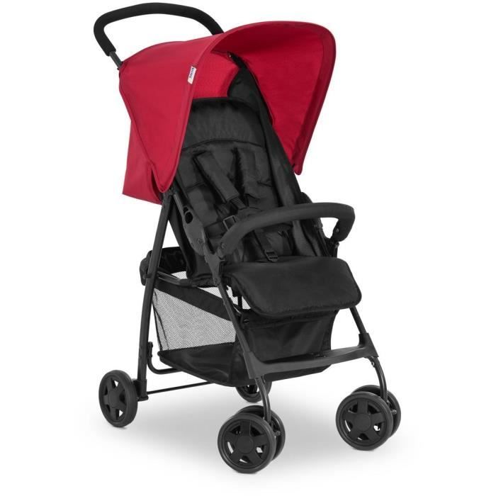 HAUCK - Poussette Canne - SPORT - Pliable & Inclinable - Capote Pare-Soleil - 4 Roues - Noir / Rouge