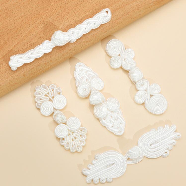 White Nylon Frog Buttons, Handmade Rope Woven Chinese Tang Suit Qipao Retro Flower Accessories