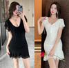 Pure Desire Sexy Short Dress Women's Summer Lotus Leaf Sleeve Design Short Skirt Waist and Thin Short Sleeve Hip Skirt