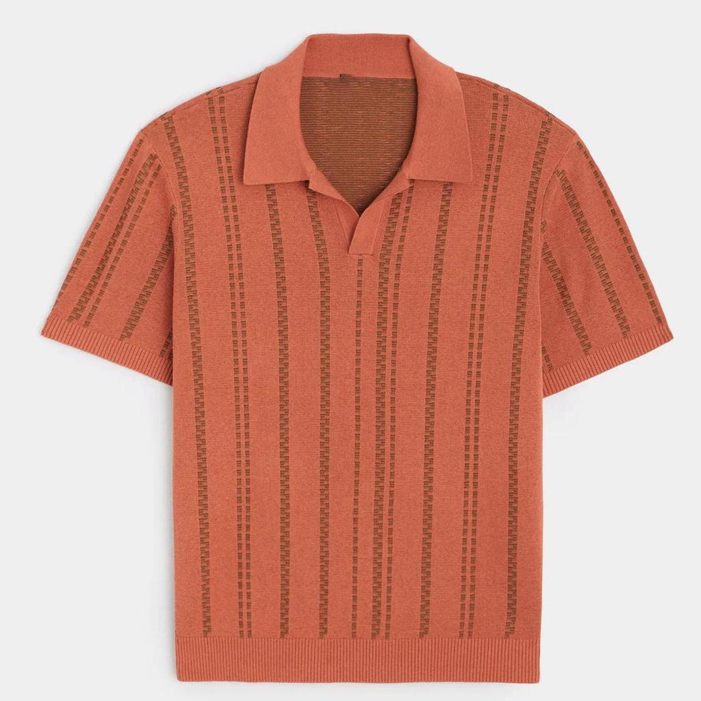 Europäische & Amerikanische Herrenmode Lässiges Jacquard V-Ausschnitt Kurzarm Poloshirt BK0052