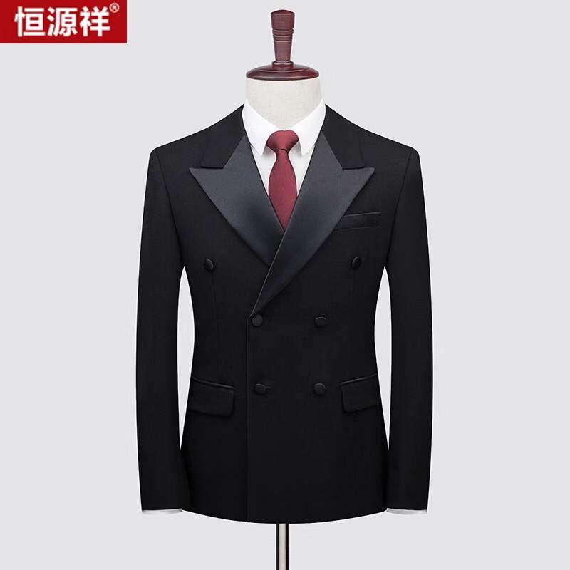 Hengyuanxiang Men s Double-Breasted Lyocell Wool Tuxedo Suit Set L