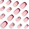 24pcs New Year Winter French Red Wearing Armor Leopard Print Cherry Wearing Manicure Press On Nails Fake Nails