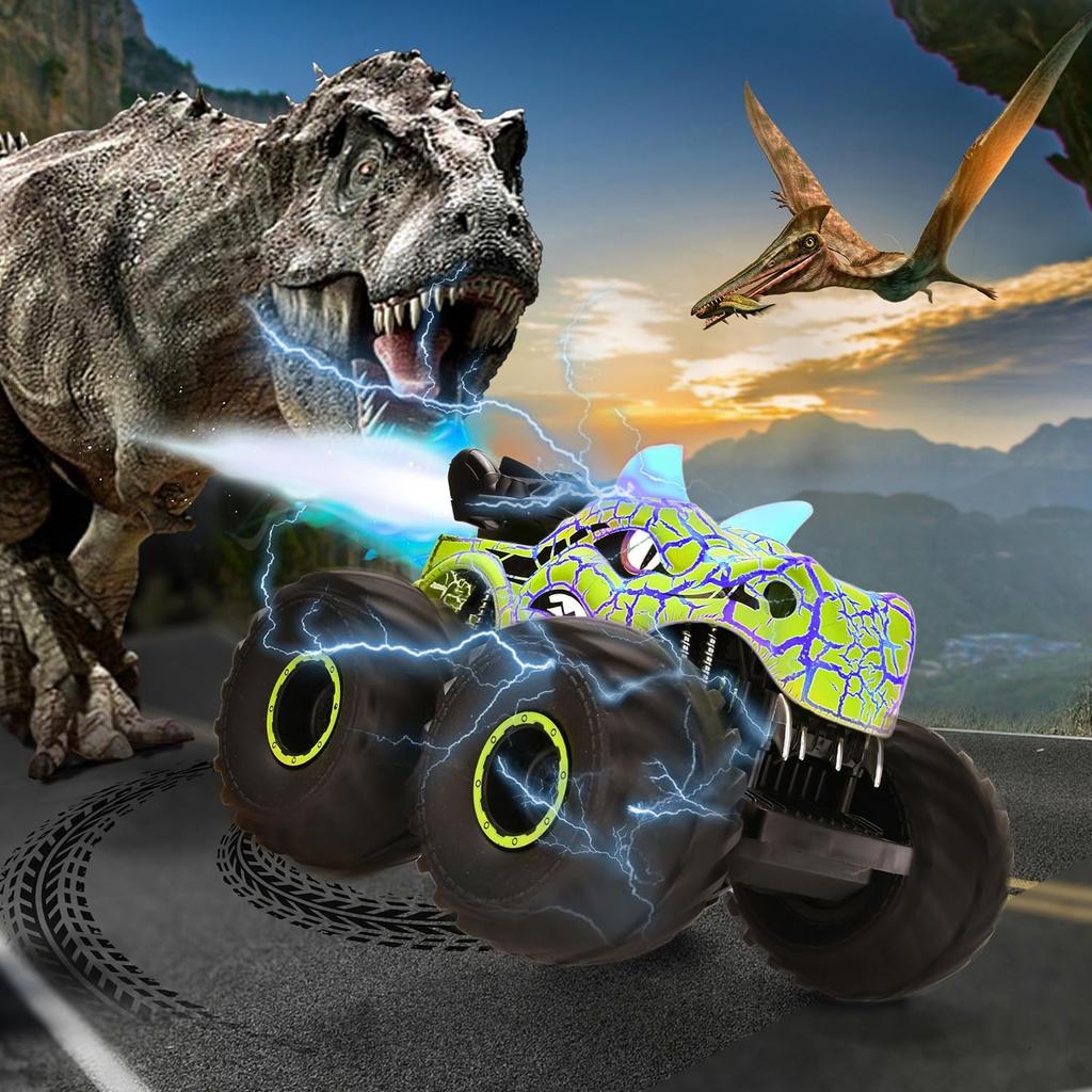 Remote Control Dinosaur Car Toys for Kid Boys, 2.4GHz RC Monster Truck Toys with Spray, Light, Sound, All Terrain Rechargeable Electric RC Car Toy,
