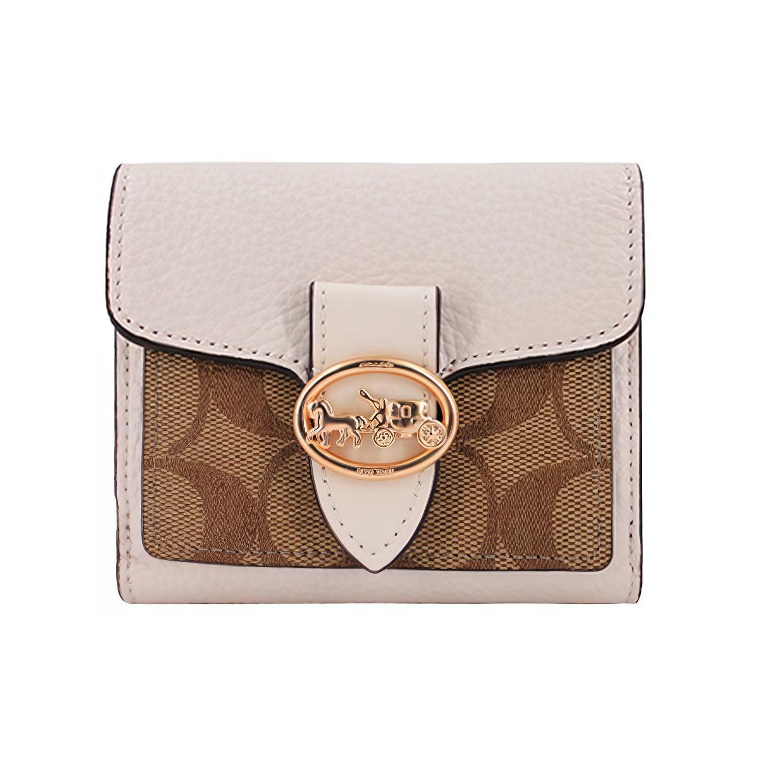 

Новый кожаный кошелек для монет COACH Georgie, ручной кошелек, обычный женский, светло-коричневый и белый 7250-IMDJ8 10.9*2.0*8.9CM