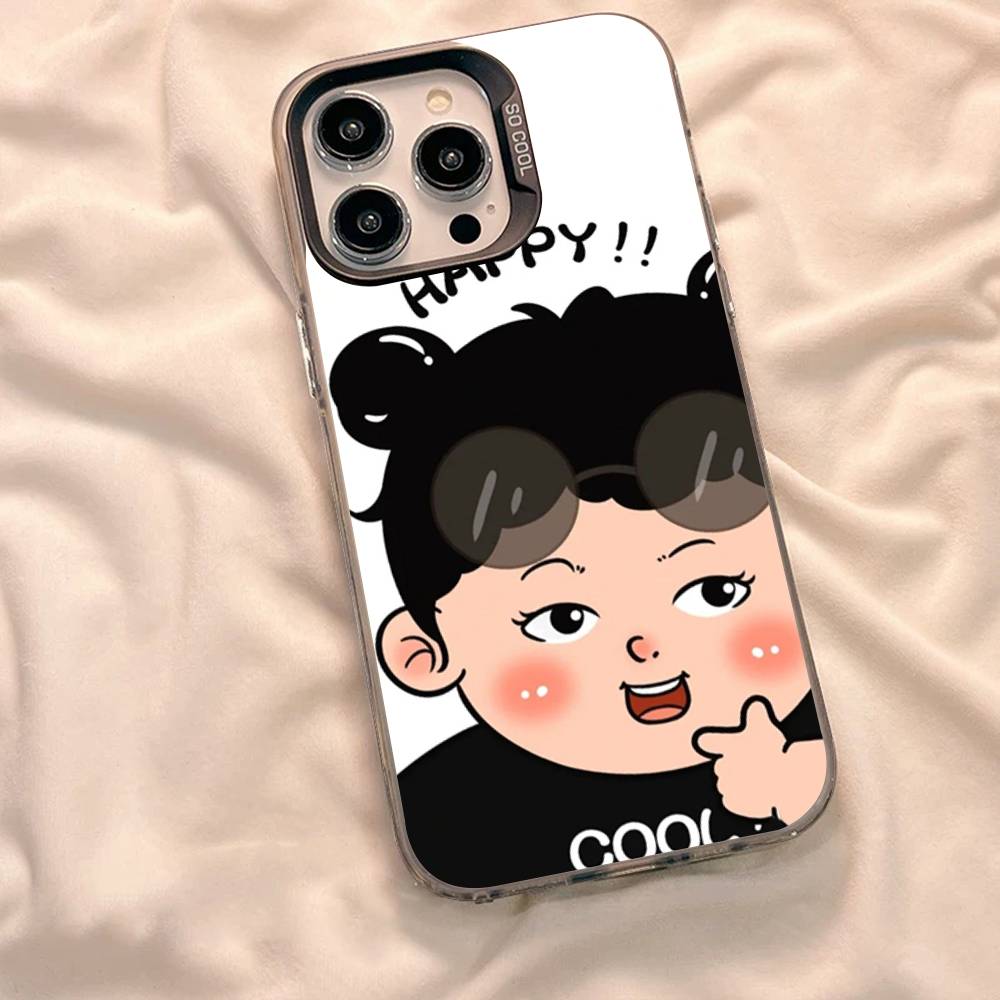 Cartoon Funny Boy Girl Couple Phone Case For iPhone 17 16 15 14 13 12 11 XS XR X Pro Max Plus Colored Silver Plated Cover