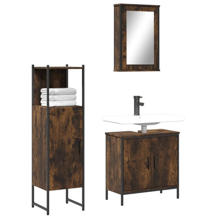VidaXL 3-Piece Bathroom Furniture Set, Cabinets with Mirror, Interior Toilet Storage Unit, 3214822