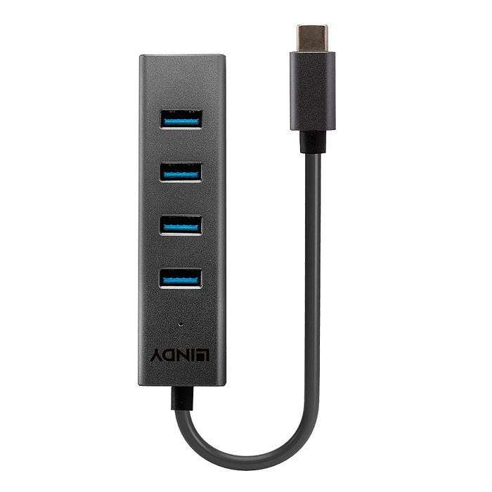 HUB USB - LINDY - 4 Ports - USB 3.2 Type C - Compatible Thunderbolt 3 - Noir