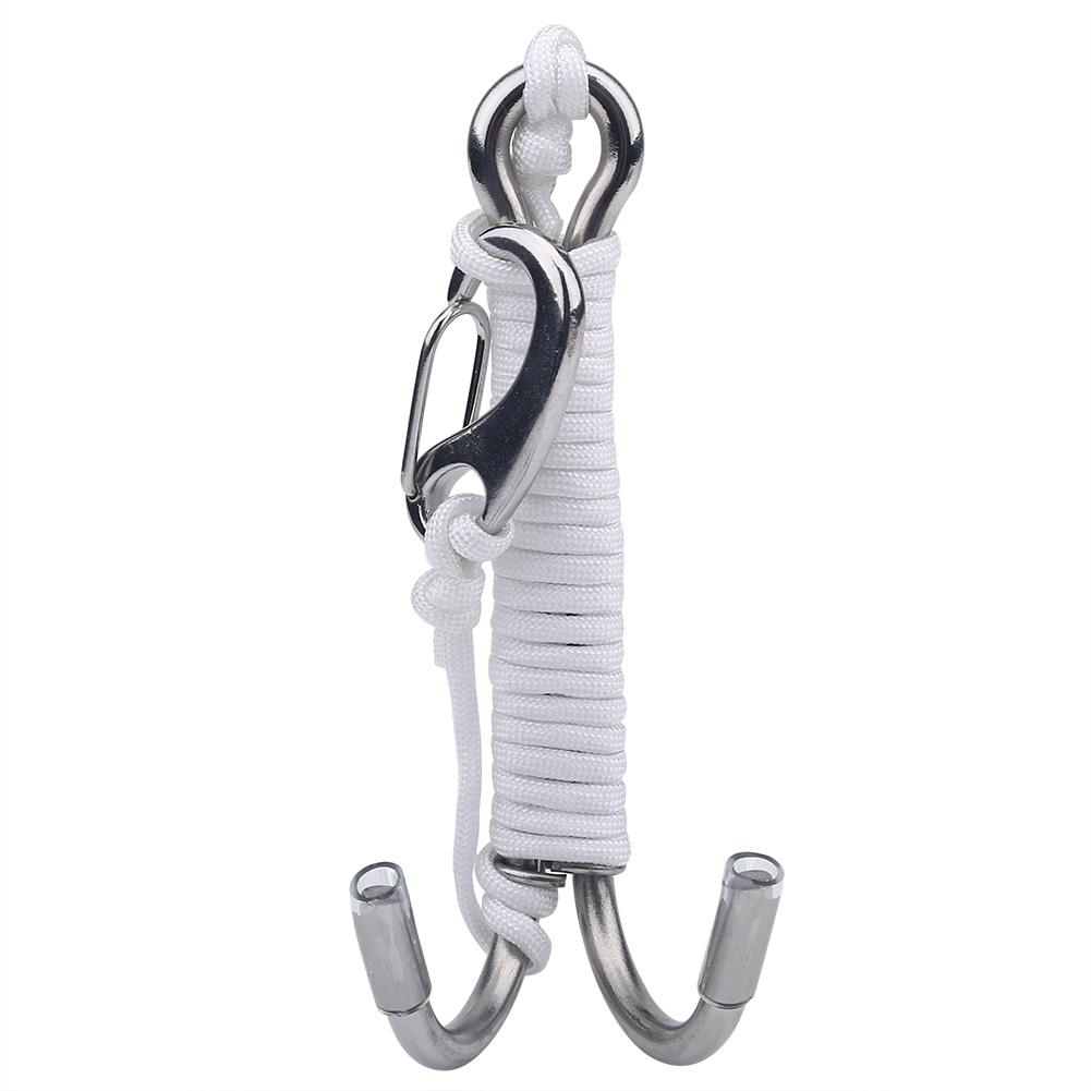 Scuba Diving Double Dual Stainless Steel Reef Drift Hook with Line for Cave Dive (White)