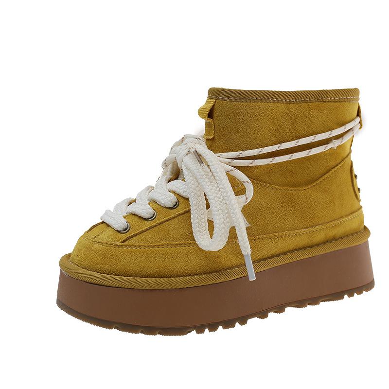 Women's Lightweight Comfortable Thick Sole Cold Warm Padded Snow Boots Non-slip Wear Outdoor Sports Lace-up Cotton Boots