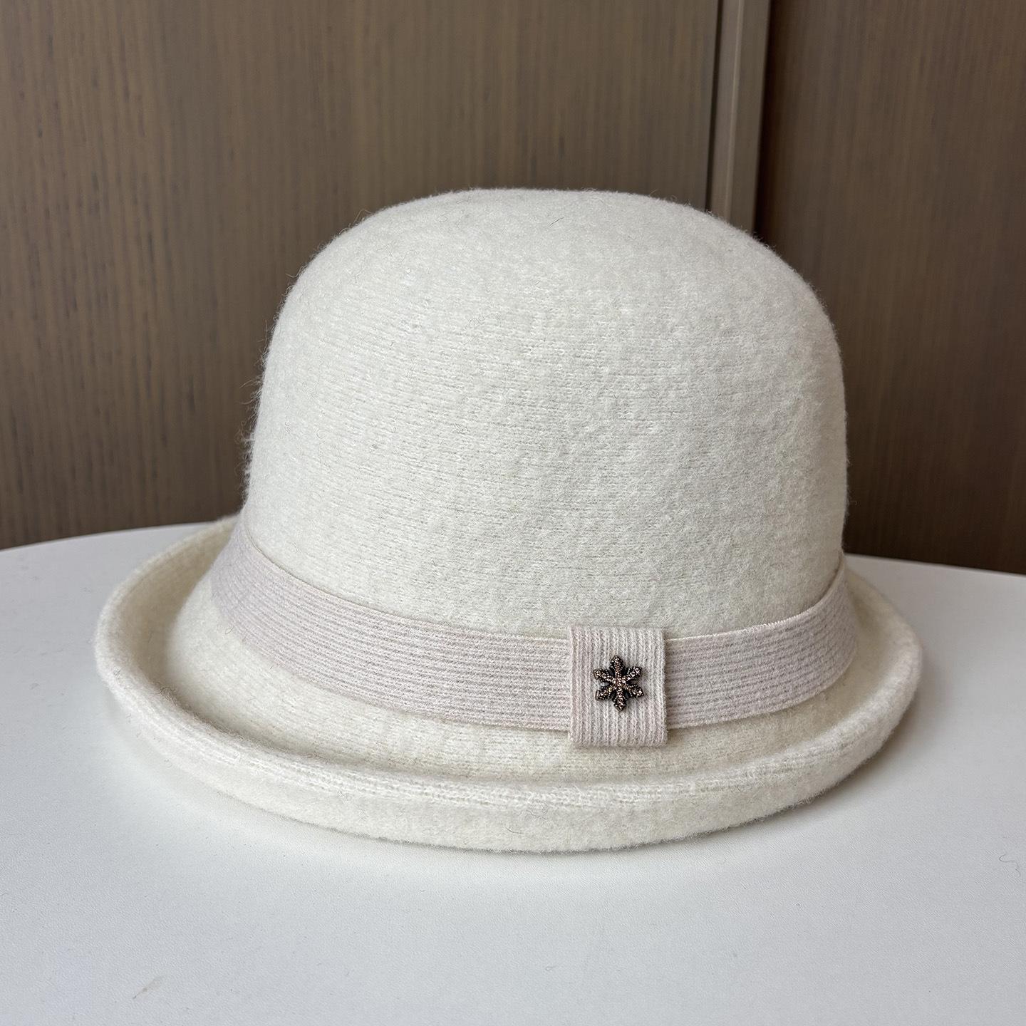 Шерстяная шляпа-ведро с загнутым краем, французская, элегантная, простая, с характером, теплая, шляпа-бассейн, женская вязаная шляпа One size fits all молочный белый