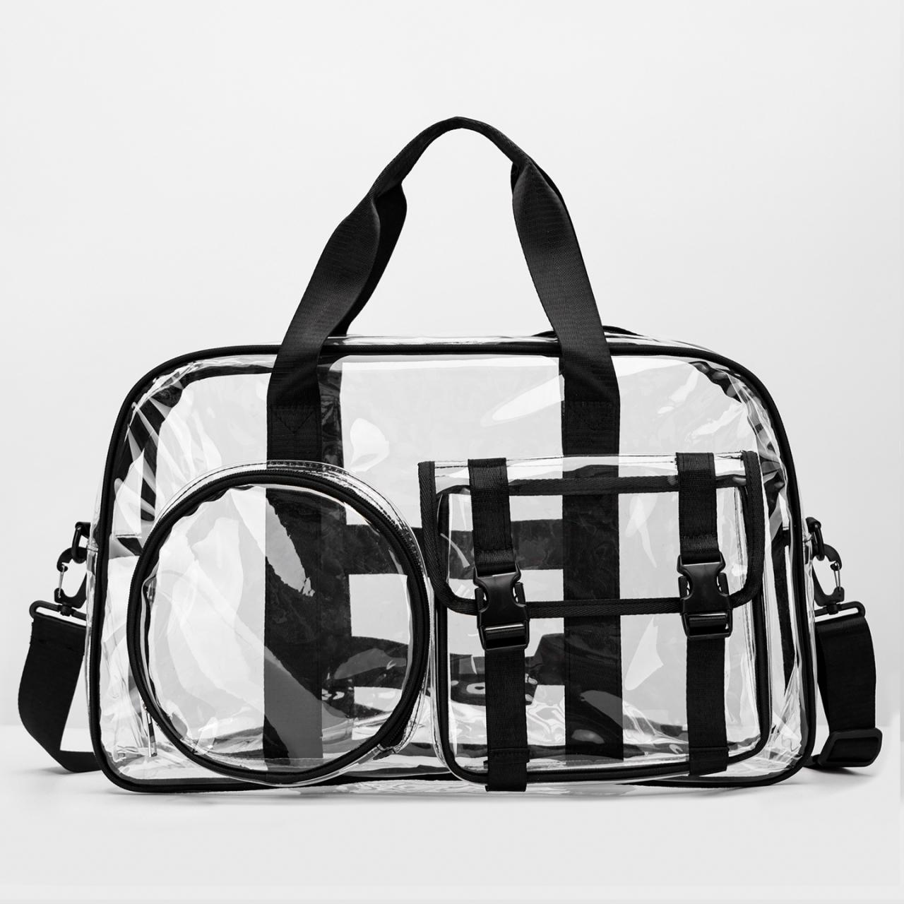 

Solid PVC Nylon Transparent Zipper Fashion Backpacks Hot Sale Creative Design Sense Bags Student Commuting Versatile Backpacks чёрный
