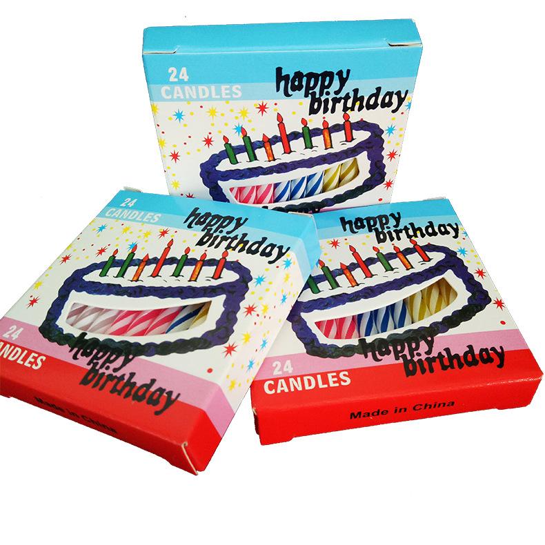 Color Box Packaging Colorful Spiral Birthday Candles with Window Paper Box for Cake Decoration Threaded Birthday Candles Without Base