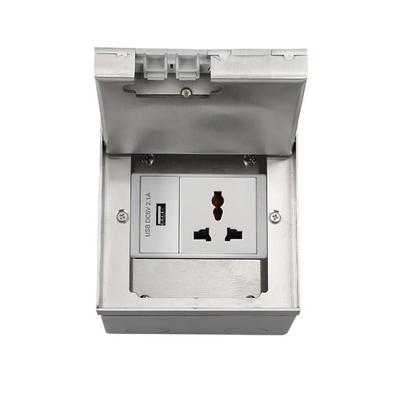 Embedded Invisible Floor Socket Stainless Steel Marble Style Universal Three Hole Flat USB Charging Power Socket