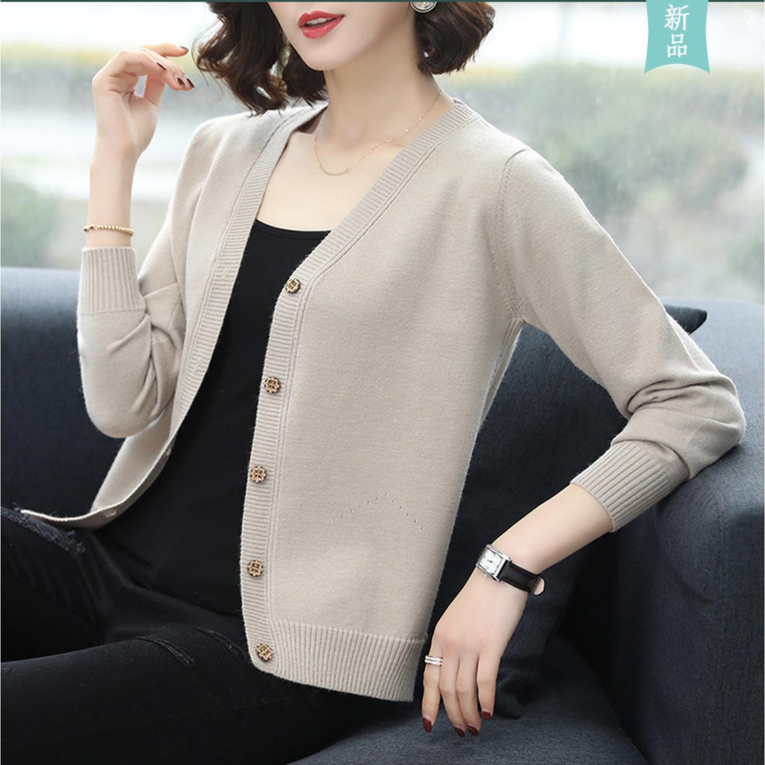 

Autumn/Winter Women s Knitted V-Neck Cardigan S хаки