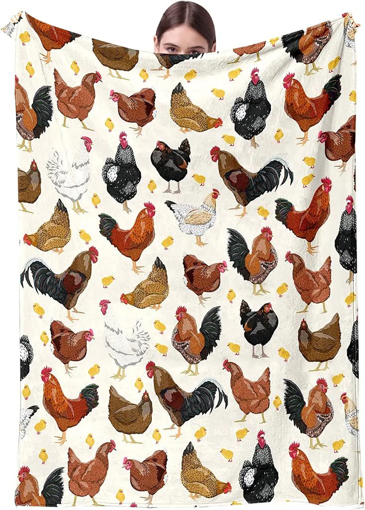 Chicken Flannel Throw Blanket Cartoon Chicken Farm Animals Blanket Lightweight Comfortable Super Soft for Bed Sofa Couch Decor