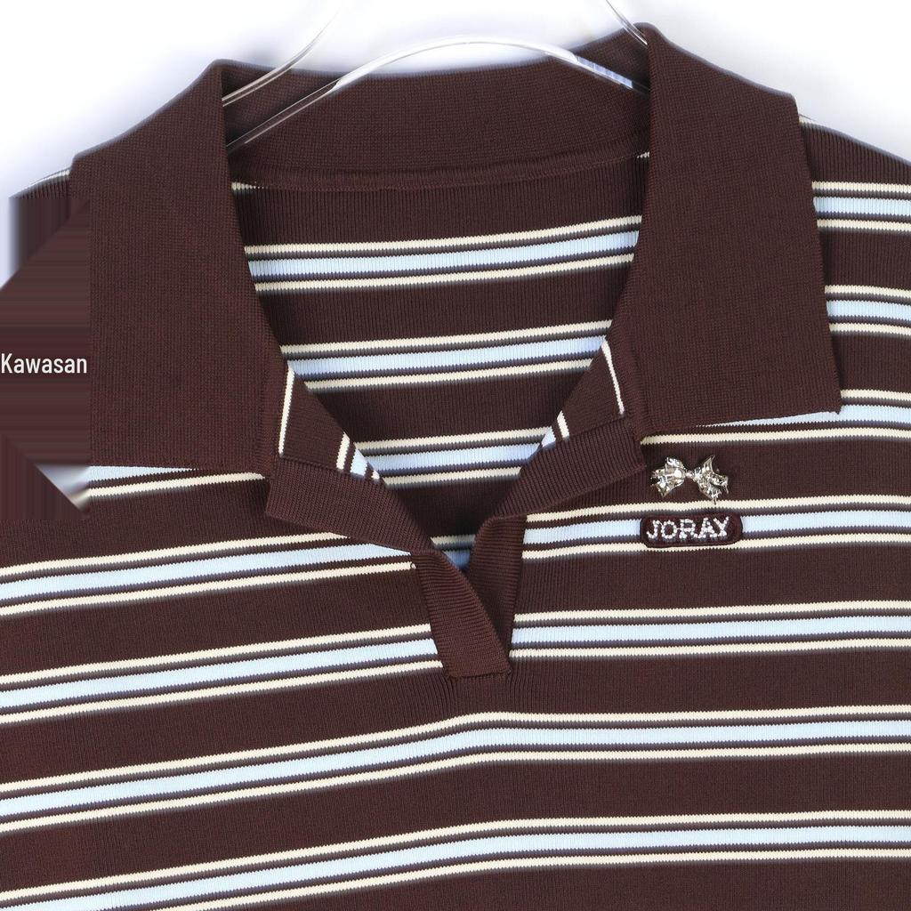 Spring/Summer Women's Striped Knit Top with Letter Logo and French Lapel