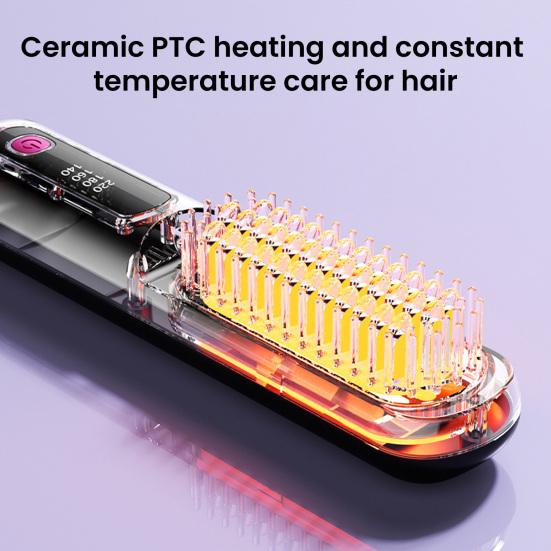 Cordless Hair Straightener Brush with 3 Temperature Settings Portable Mini Hair Straightening Comb Rechargeable Fast