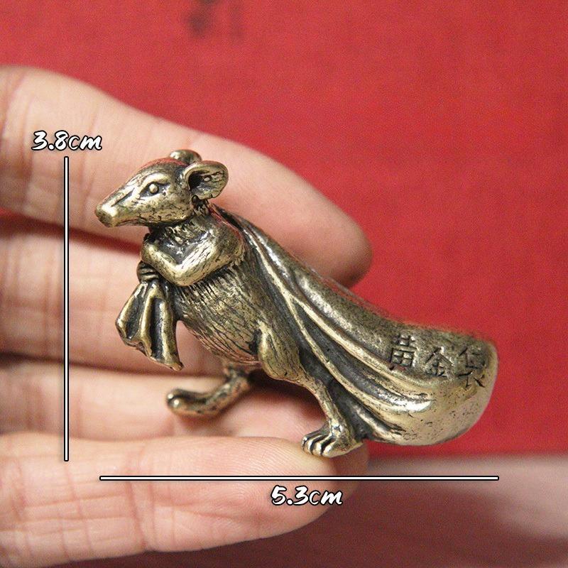 1pc Retro Brass Mouse Ornament,Lucky Mouse,Peach Figurine Miniatures,Cute Rat,Lucky Animal,Small Desktop,Home Decor