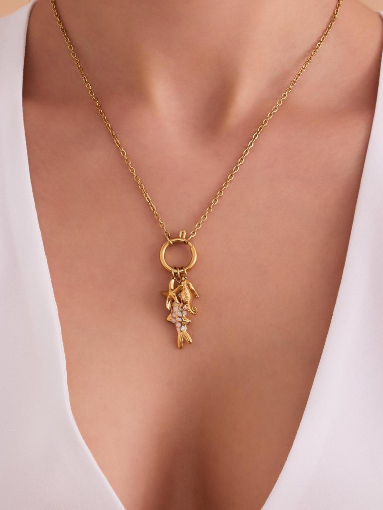 Gold-Plated Stainless Steel Fish Pendant Necklace - Ocean Style Jewelry