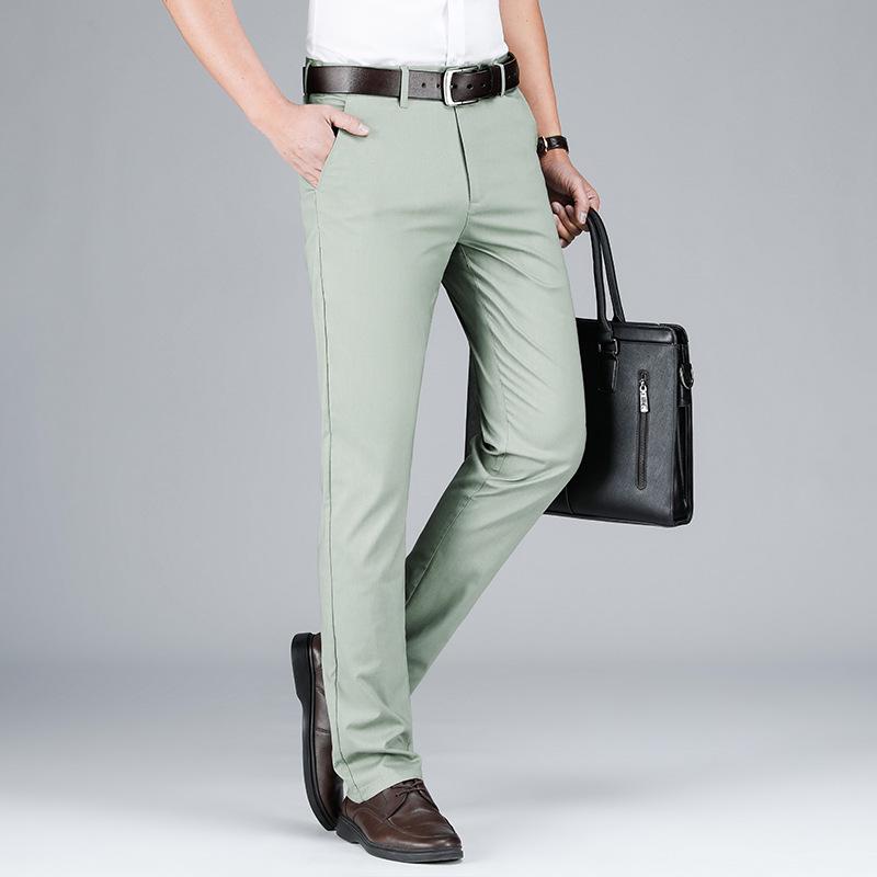 Men's Black Tencel-Modal Business Casual Pants - Loose, Straight, Anti-Wrinkle, Spring/Summer