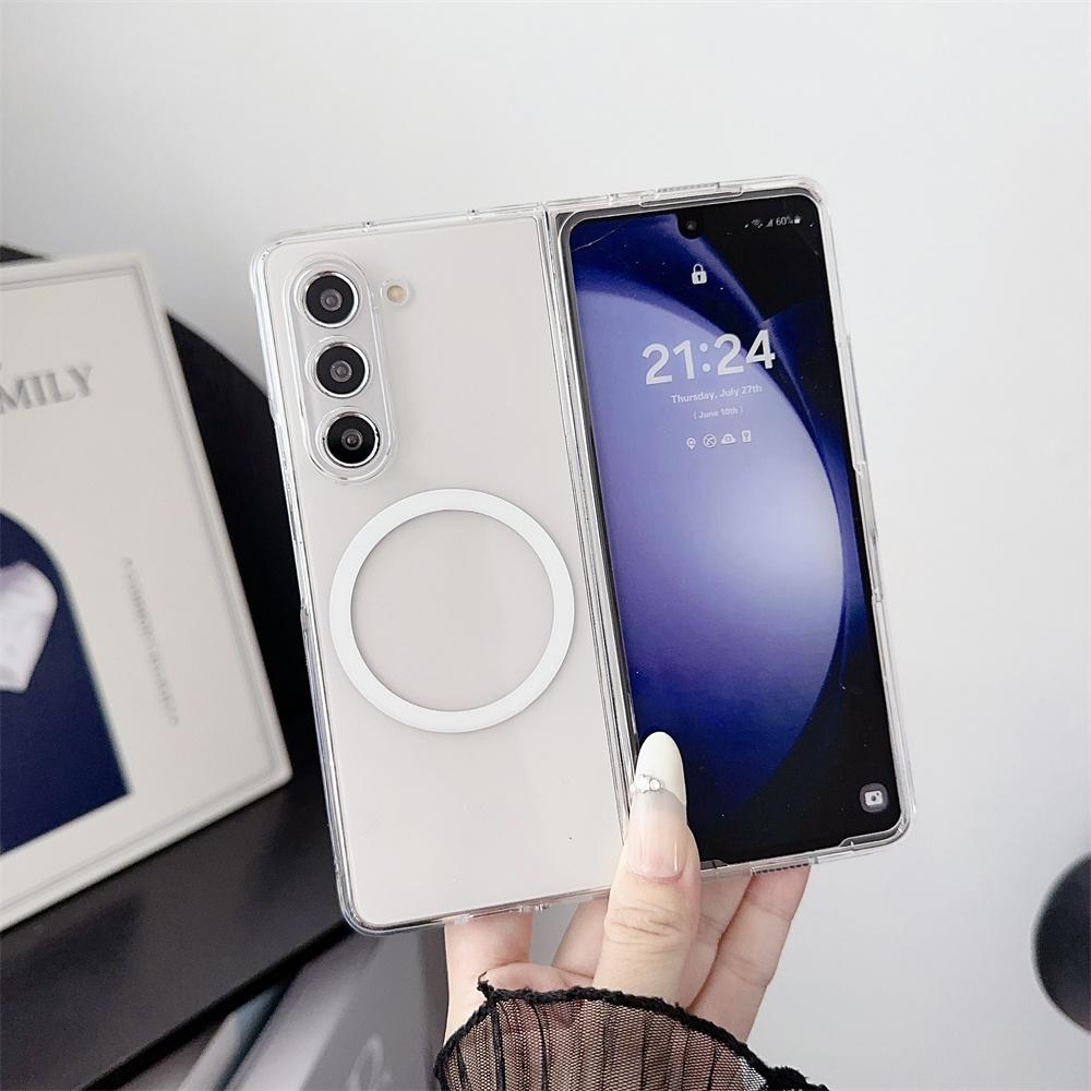 Transparent Magnetic Case for Samsung Galaxy Z Fold 6 4 3 7 Wireless Charging Clear Hard Acrylic Shockproof Cover