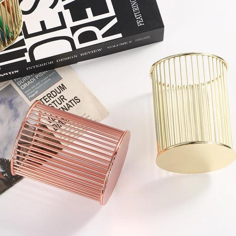 Latest INS Desktop Pen Holder Office School Storage Case Metal Gold Rose Gold Box Desk Pencil Organizer Home Decor Makeup Storage