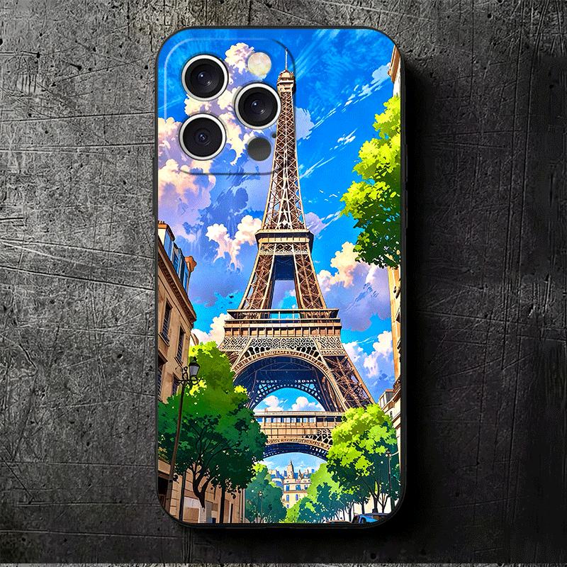 France Eiffel Tower Paris Soft Phone Case for iPhone 16 16E 17 Air 15 Pro Max 14 Plus 13 Mini 11 12 7 Black Cover Back Shell