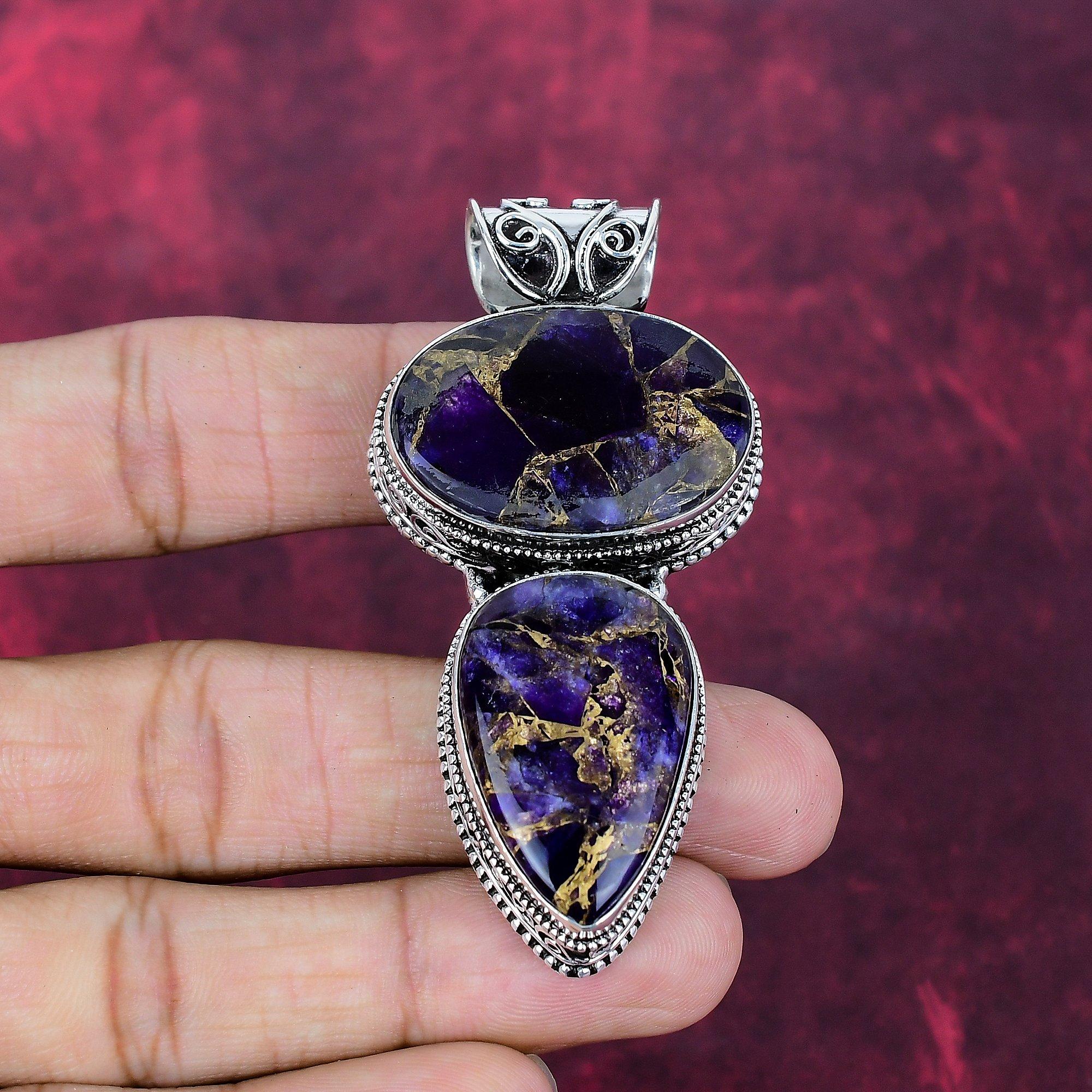 

Медный Аметист Бирюза Кулон из драгоценных камней ручной работы, Кулон из стерлингового серебра 925 пробы, Антикварные украшения, Для Дня памяти 2.75 Inches