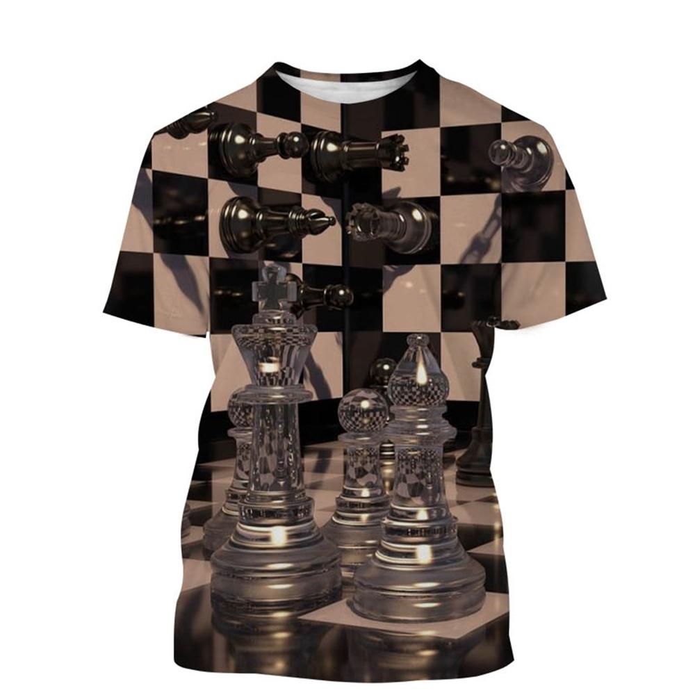 Newest Chess Game 3D Printing T Shirt Checkerboard Style Men's and Women's Casual Short-Sleeved T-Shirts