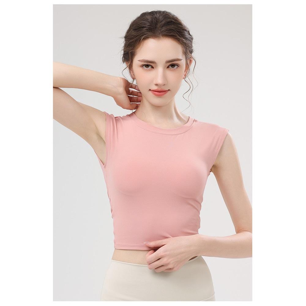 Costum nou de vară pentru yoga, vestă cu cupă pentru piept pentru femei, sport cu mânecă scurtă, spate decupat, top vestă costum yoga cu absorbție a șocurilor