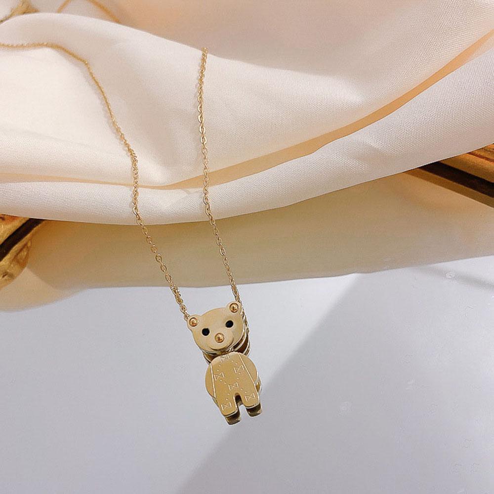 Korean Exquisite Stainless Steel Wild Hip Hop Bear Pendant Necklace Clavicle Chain Fashion Jewelry