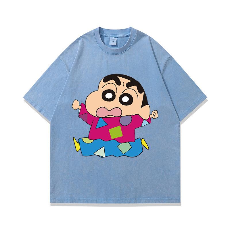 Tide Brand American Retro Fried Color Old Short-Sleeved T-Shirt Japanese Animation Printing Multi-Color Heavy Cotton Half-Sleeve