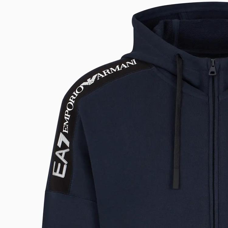 Emporio Armani Ea7 Fw24 Letter Logo Woven Strap Hooded Zip Long Sleeve Sweatshirt Men Sweatshirt Navy-Blue 6DPM12-PJOGZ-1562