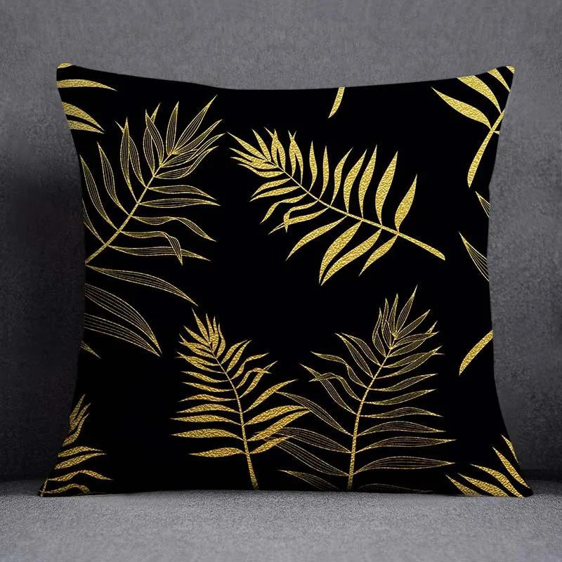Quadratischer Kissenbezug mit geometrischem Blumenmuster in Schwarz und Gelb, dekorativer Kissenbezug für Zuhause und Büro