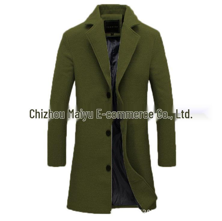 2024 Men's Solid Color Single-Breasted Wool Trench Coat