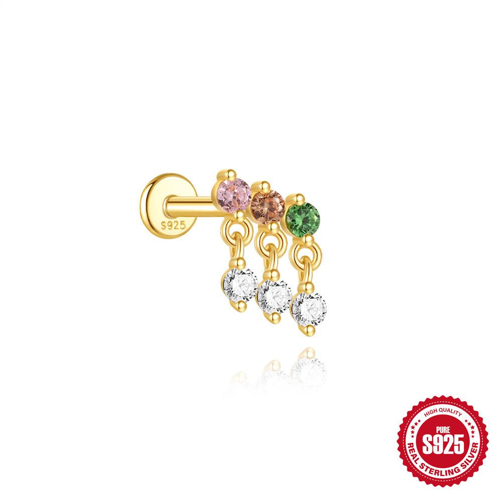 S925 Sterling Silver Daily Wear Quad Star Love Color Flower Diamond Cartilage Spiral Piercing Earrings 2026