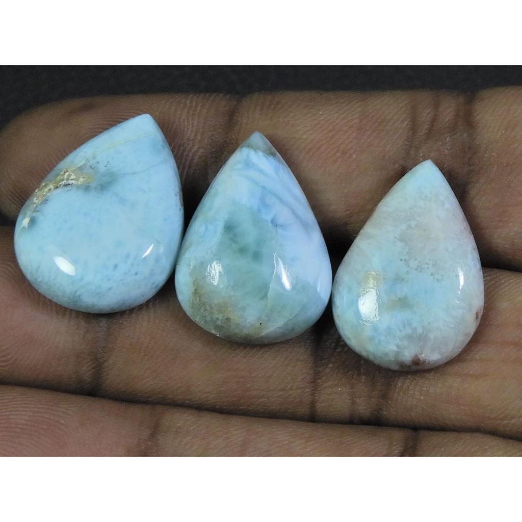 16X22MM Blue Larimar Natural Cabochon Pear Loose Gemstone Lot 3Pcs 43Cts. A-44
