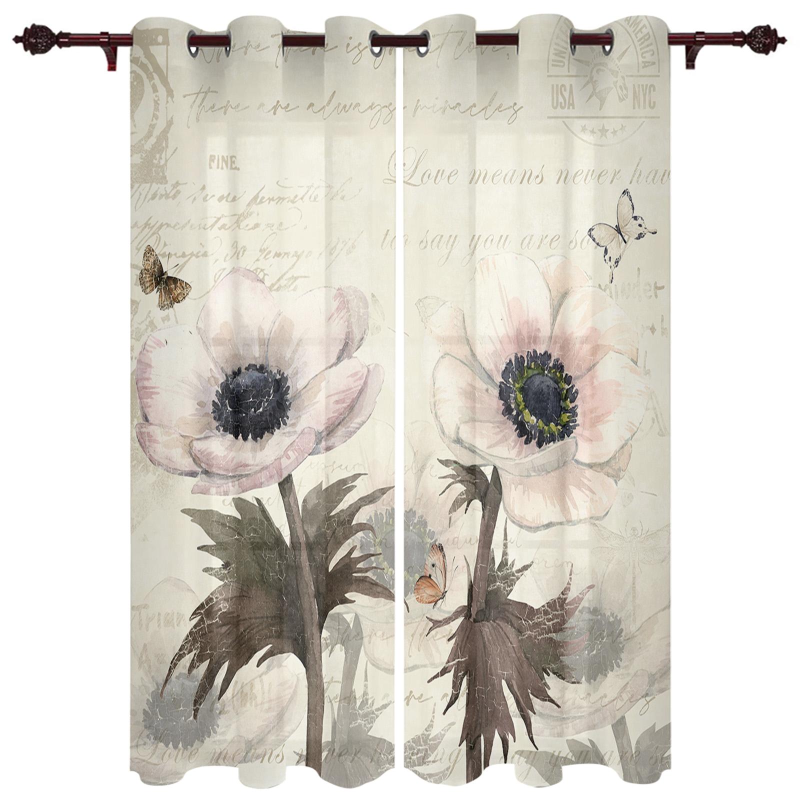 Винтажная занавеска на окно с цветком тюльпана и бабочкой — фото 16