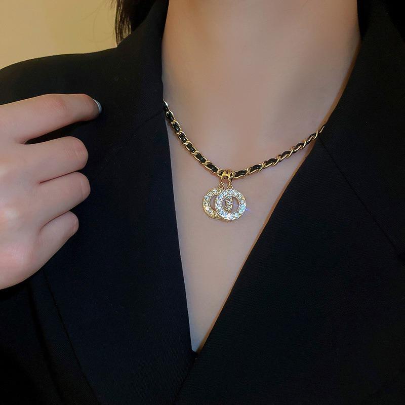 Leather Black Chain Necklace Fashion Personality Temperament Women Niche Sense Design Retro Necklaces Creative Jewelry Gifts