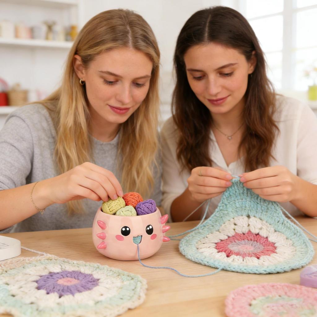 Yarn Bowls for Crocheting Cartoon Design Storage Organizer Cute Yarn Bowl Dispenser for Women Adults Beginners Crocheters
