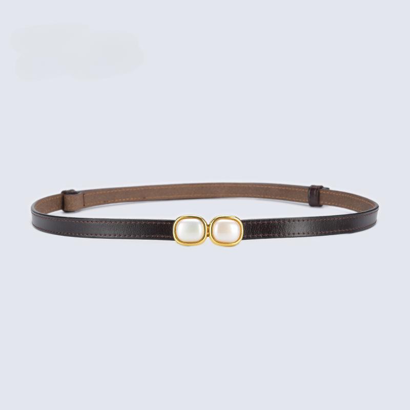 Adjustable Thin Belts with Pearl Accessories for Womens Skinny Belts for Dresses Womens Belts for Jeans
