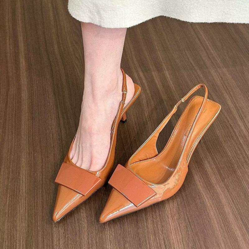 Fashion Womens Leather Slippers High Heels Shoes Party Pumps Woman Summer Sandals Women High Heel Slingback Sandal Shoes